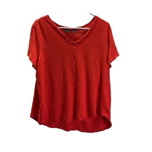 Tahari Womens 1X 100% Linen T-Shirt Short Sleeve V Neck‎ Orange - Picture 1 of 7